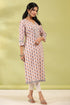 Women Pink and Blue Floral Printed Pure Cotton Kurta